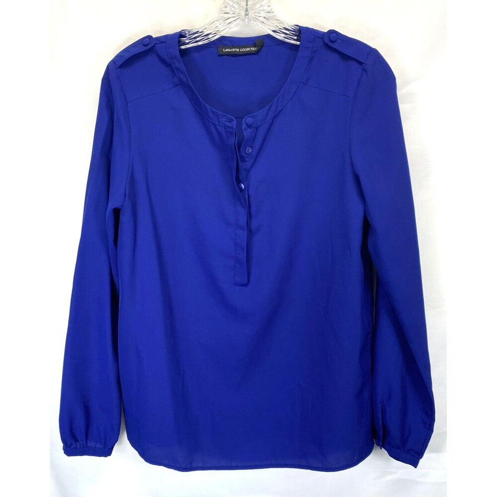 Lafayette Collection Women's Size 44 Long Sleeve Round Neck Blue Blouse Top